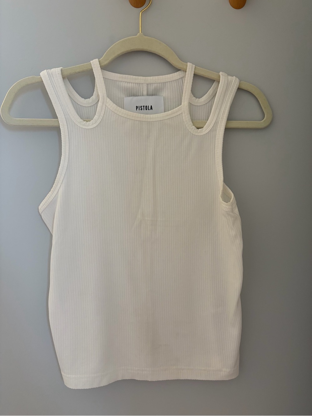 Pistola White Ribbed Double-Strap Tank